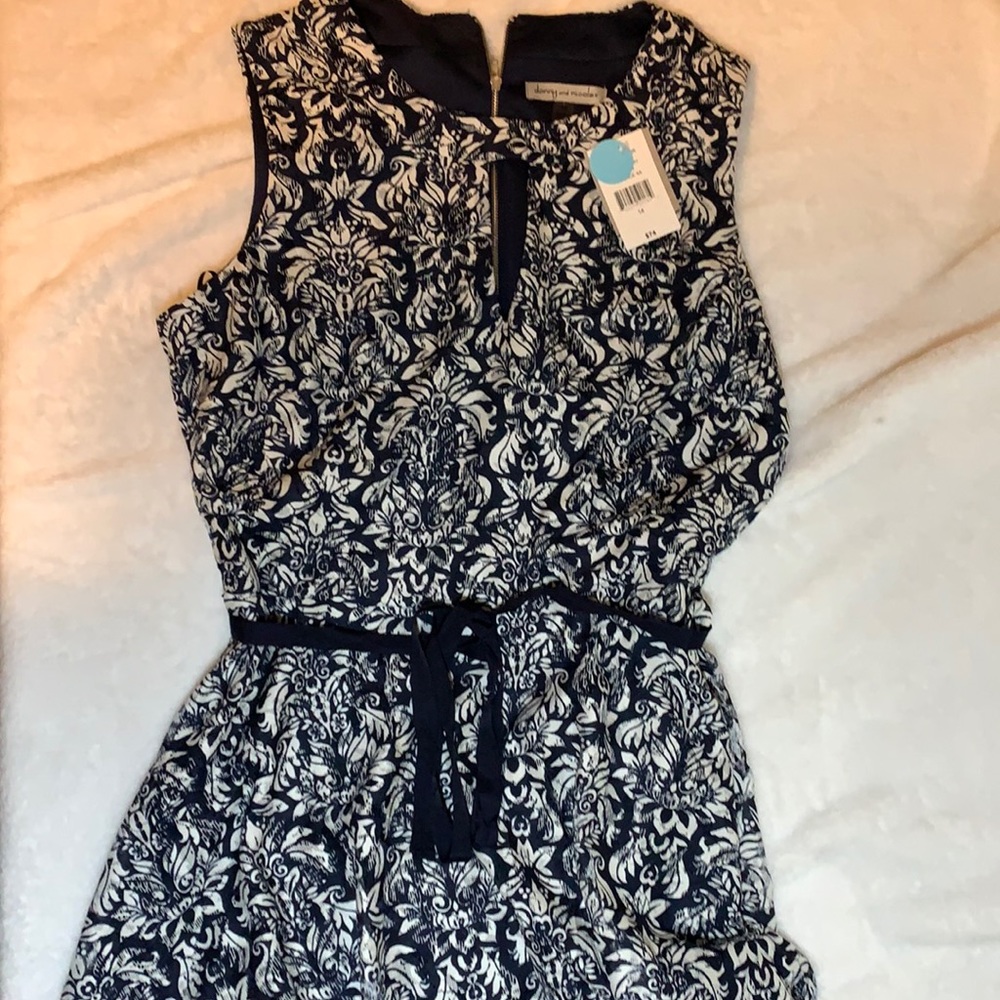 Danny and Nicole Dress Size 14 Navy Blue and White with belt